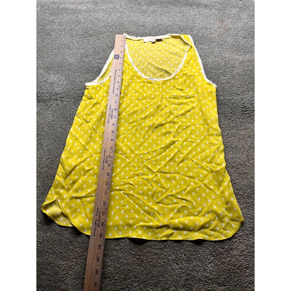 LOFT Women Top Sz XS sheer Yellow White Polka Dots Sleeveless chiffon blouse